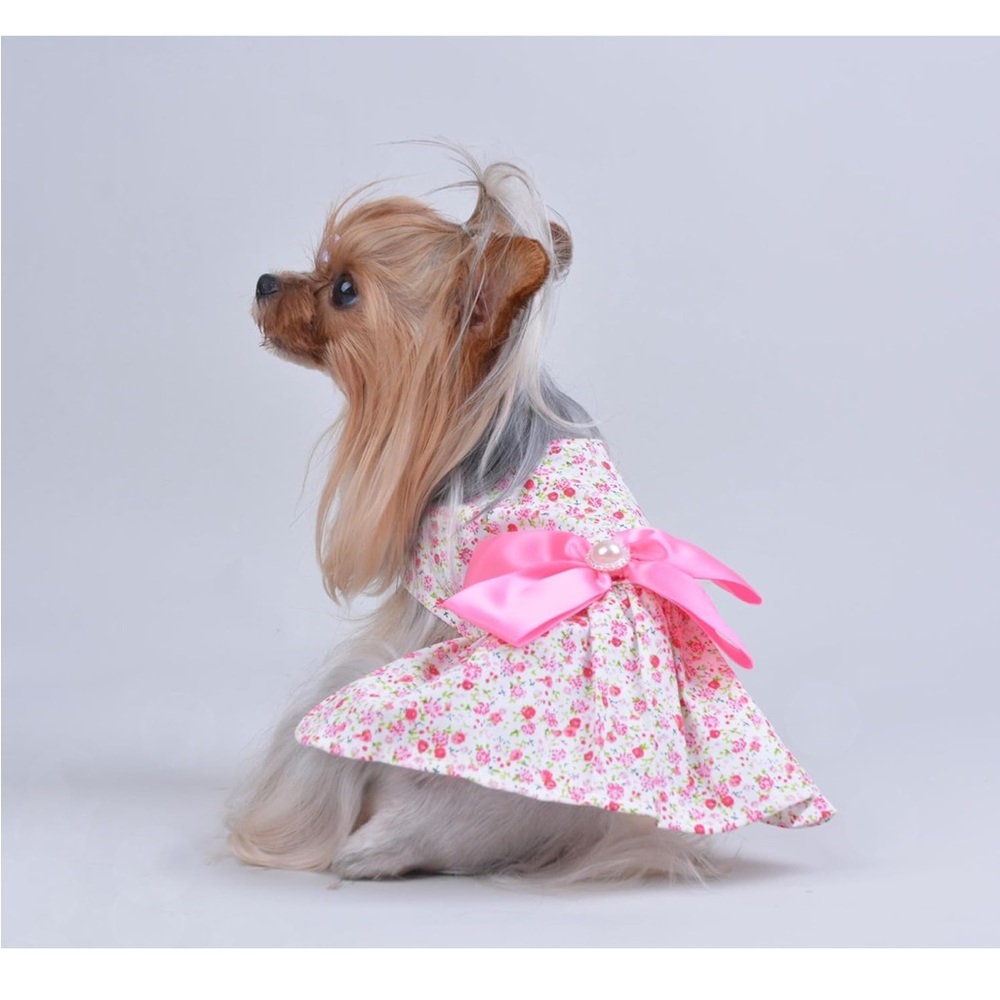 Floral Pink Bow Dog Dress M - Picture 7 of 9